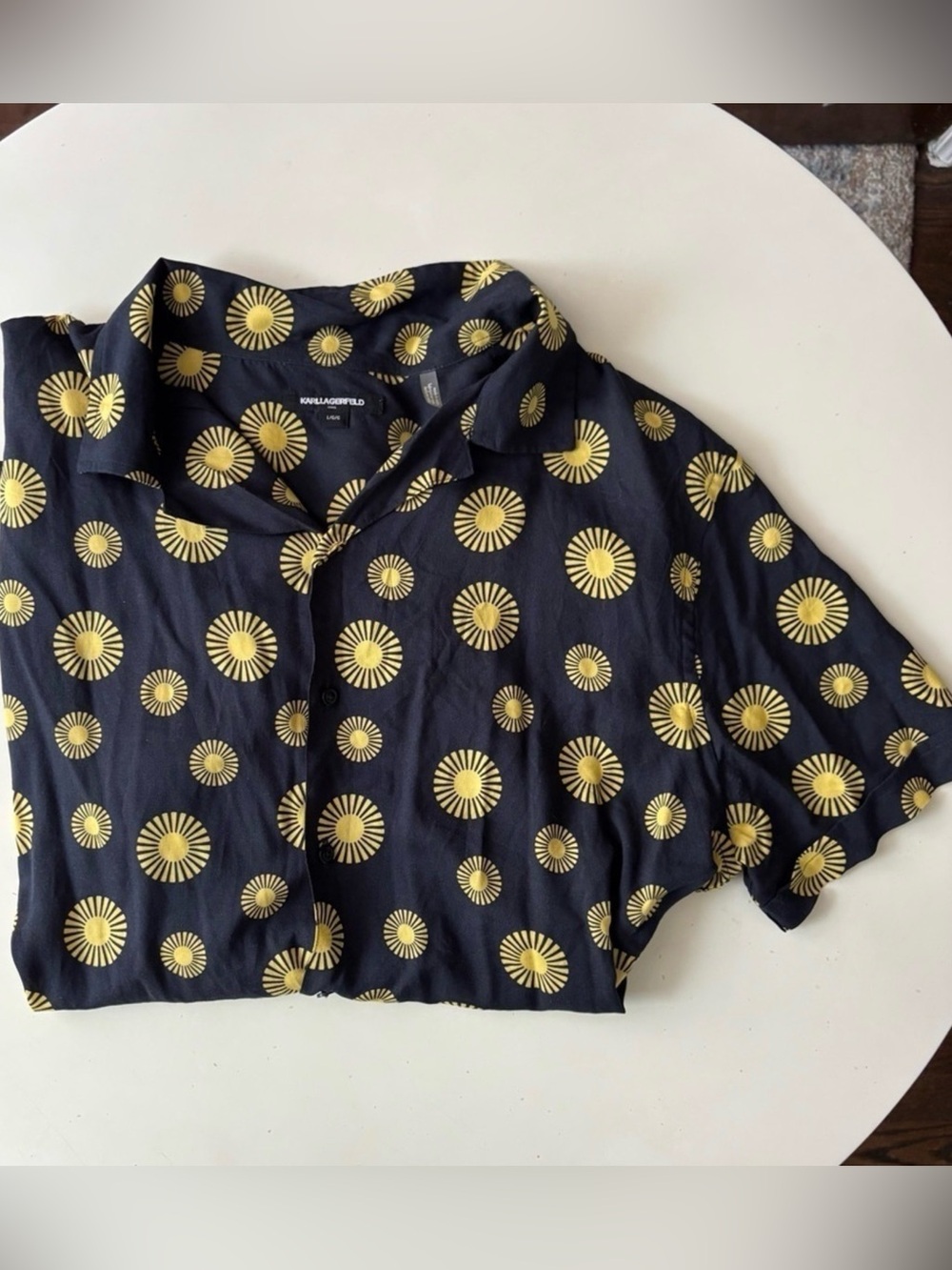Karl Lagerfeld Black Button-Down Shirt with Yellow Sunburst Print Large